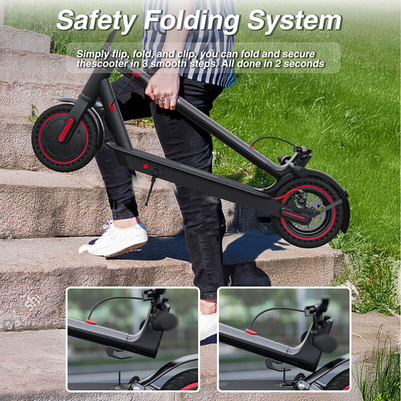 EMOKO long range commuter electric scooter folded with safety folding system carried by person