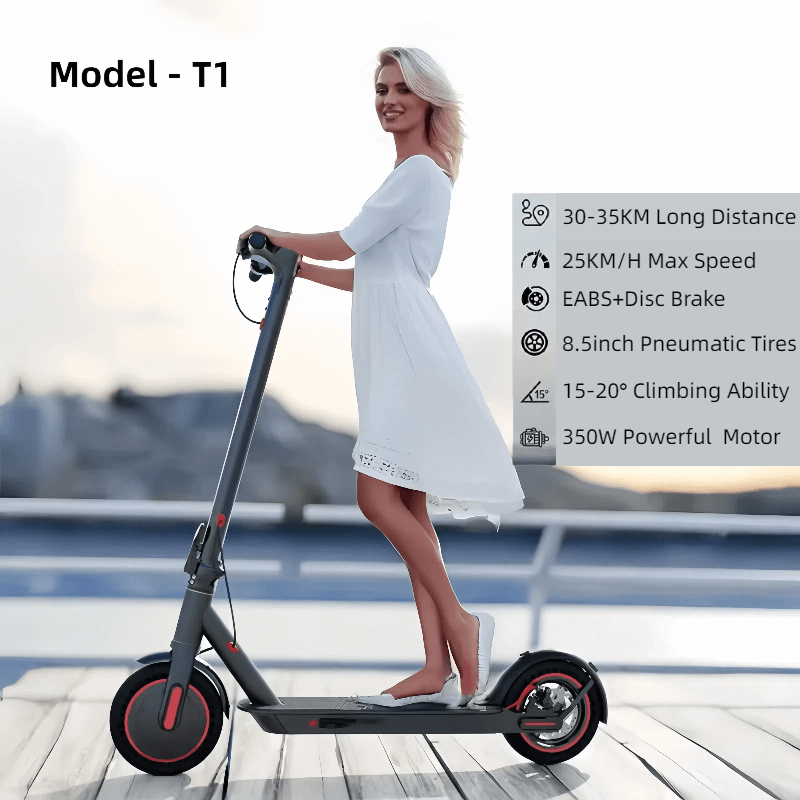 EMOKO Model T1 long range commuter electric scooter with 350W motor and 8.5-inch pneumatic tires